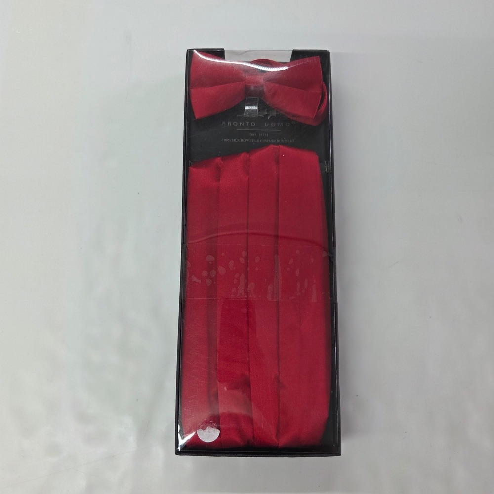 Pronto Uomo Bow Tie & Cummerbund Set Mens OS Red Silk Formal Tuxedo Accessory